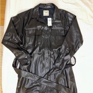 NWT Abercrombie, black collared leather dress